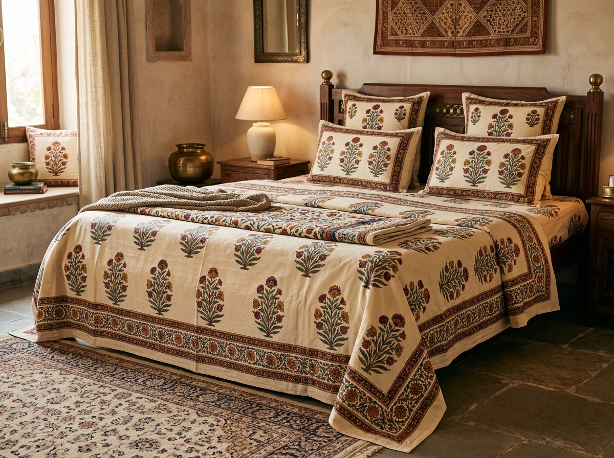 Authentic Jaipuri Sanganeri Handblock Bedsheet